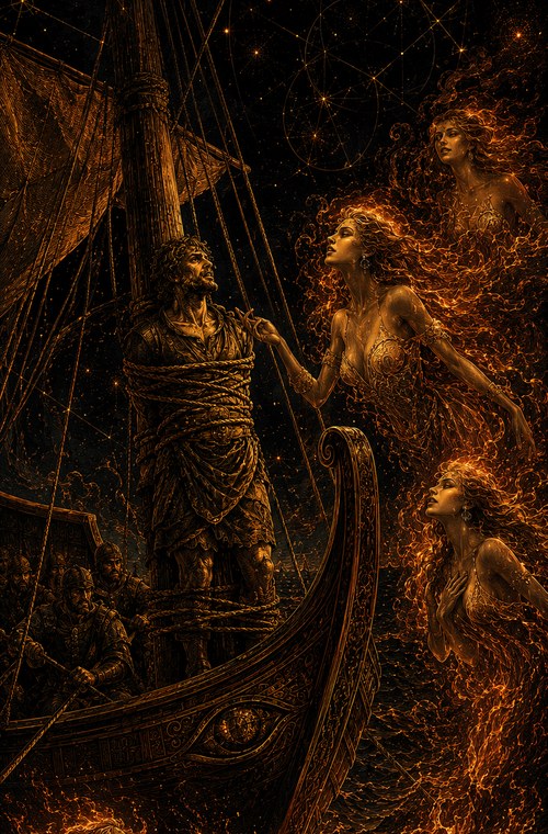 Ulisse legato all'albero della nave resiste al canto delle sirene